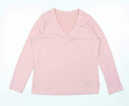 George Womens Pink V-Neck Polyester Pullover Jumper Size 8 - Heart