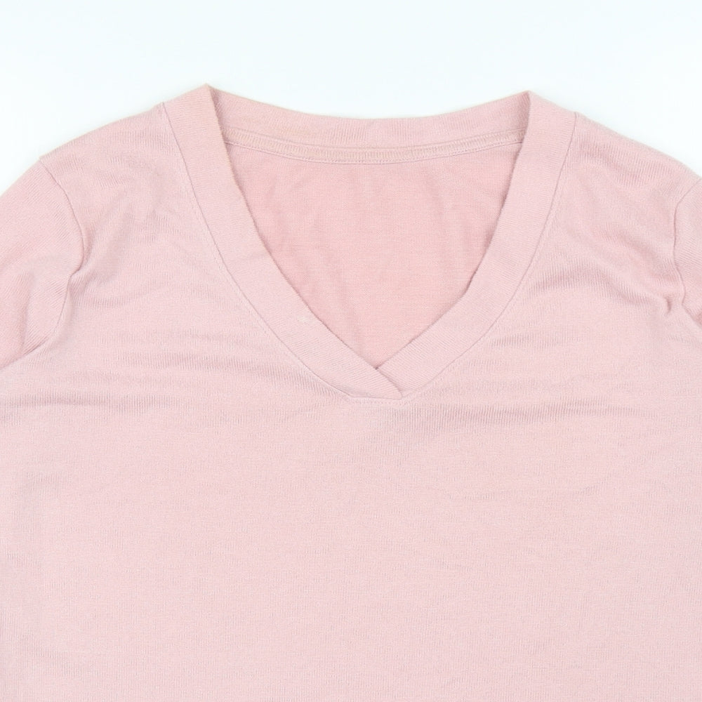 George Womens Pink V-Neck Polyester Pullover Jumper Size 8 - Heart