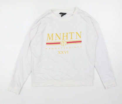 New Look Womens White Cotton Pullover Sweatshirt Size 10 Pullover - Manhattan