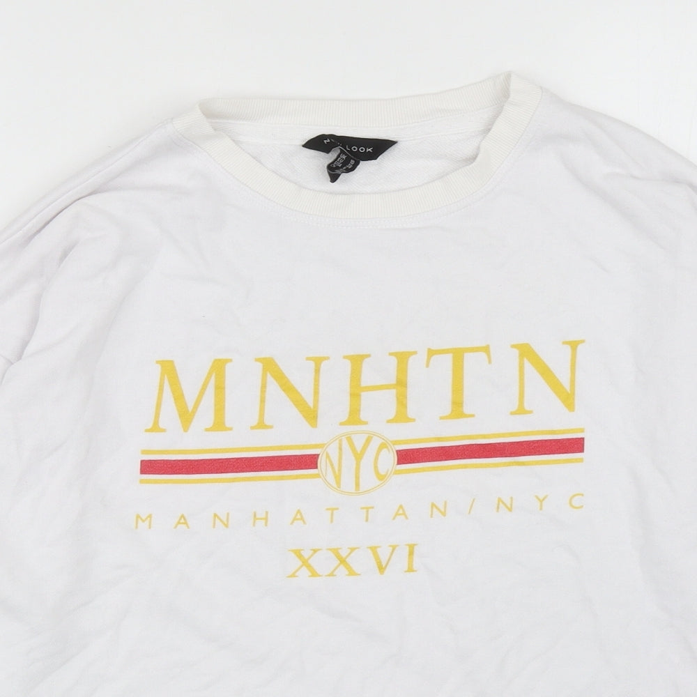 New Look Womens White Cotton Pullover Sweatshirt Size 10 Pullover - Manhattan