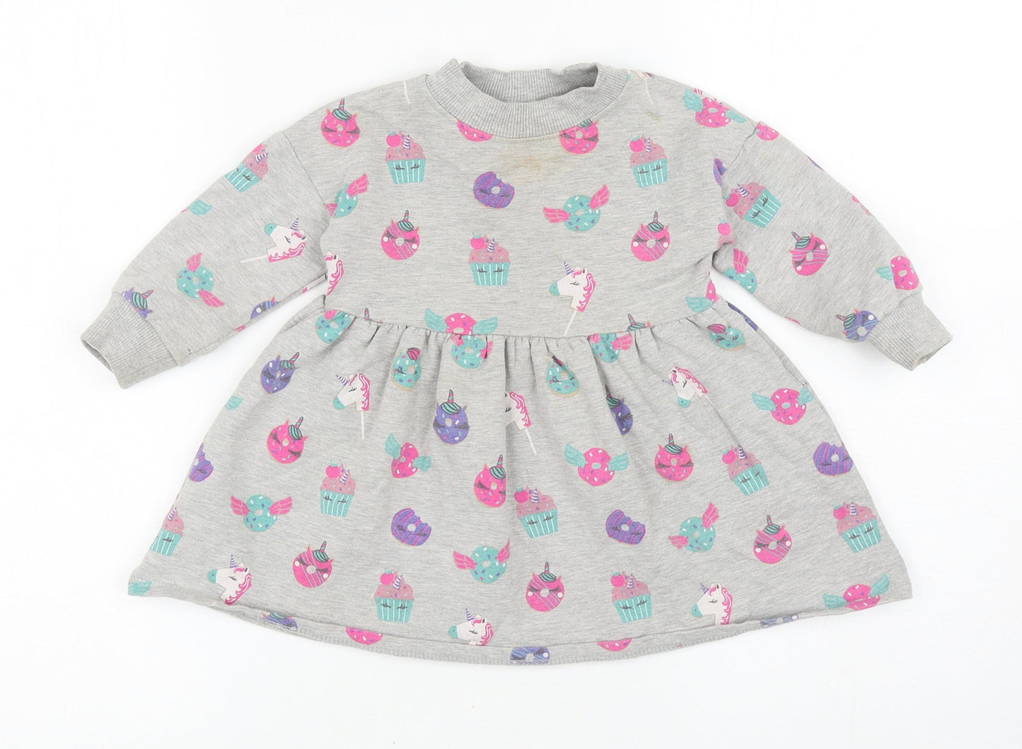Blue Zoo Baby Grey Geometric Cotton Jacket Dress Size 12-18 Months Crew Neck Pullover - Unicorn Cakes