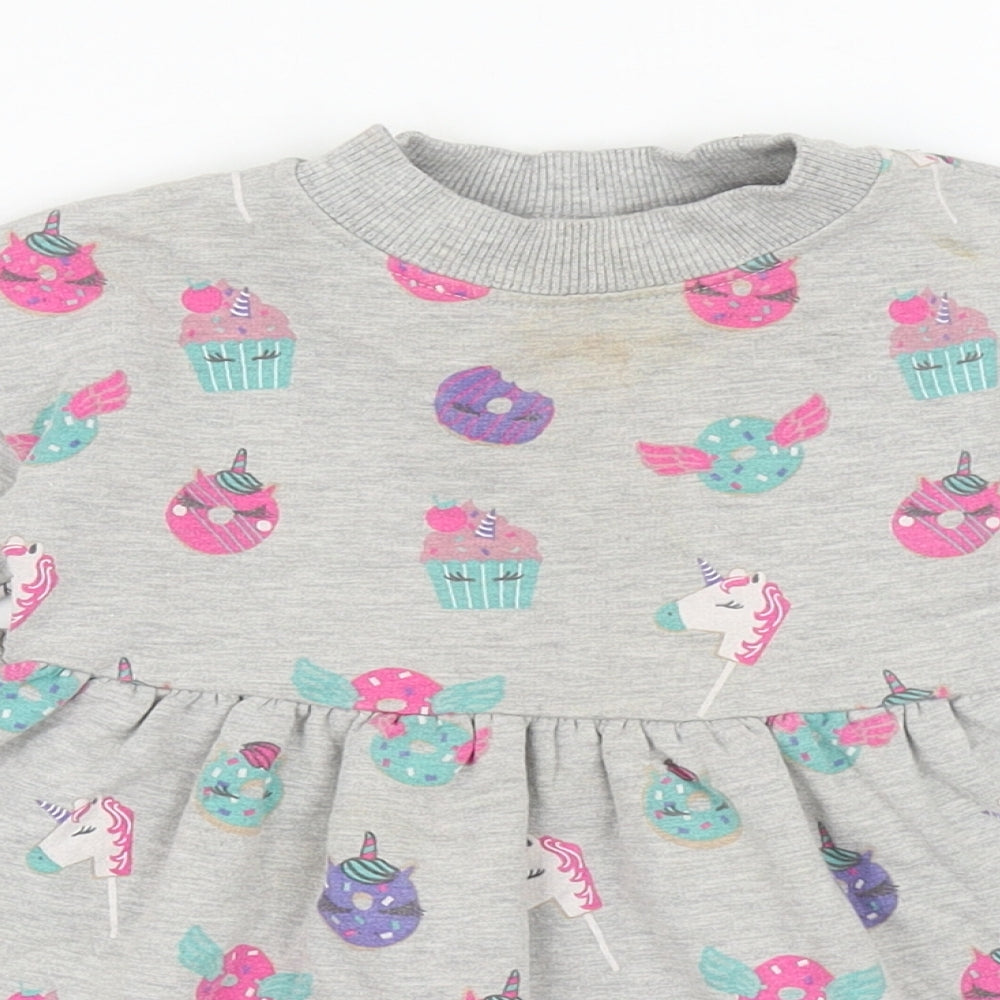 Blue Zoo Baby Grey Geometric Cotton Jacket Dress Size 12-18 Months Crew Neck Pullover - Unicorn Cakes