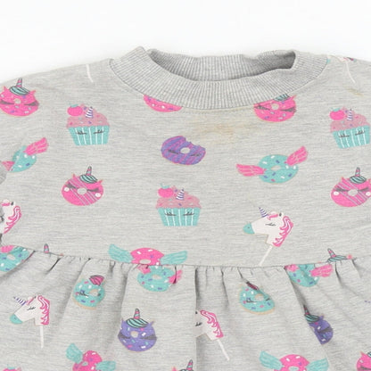 Blue Zoo Baby Grey Geometric Cotton Jacket Dress Size 12-18 Months Crew Neck Pullover - Unicorn Cakes