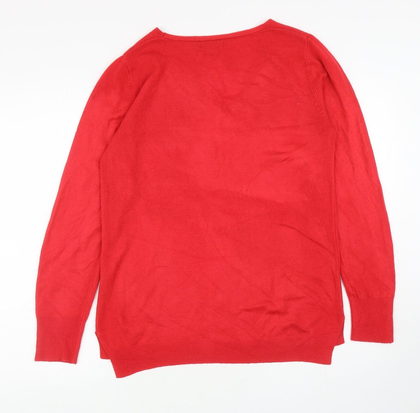 Primark Womens Red V-Neck Acrylic Pullover Jumper Size S