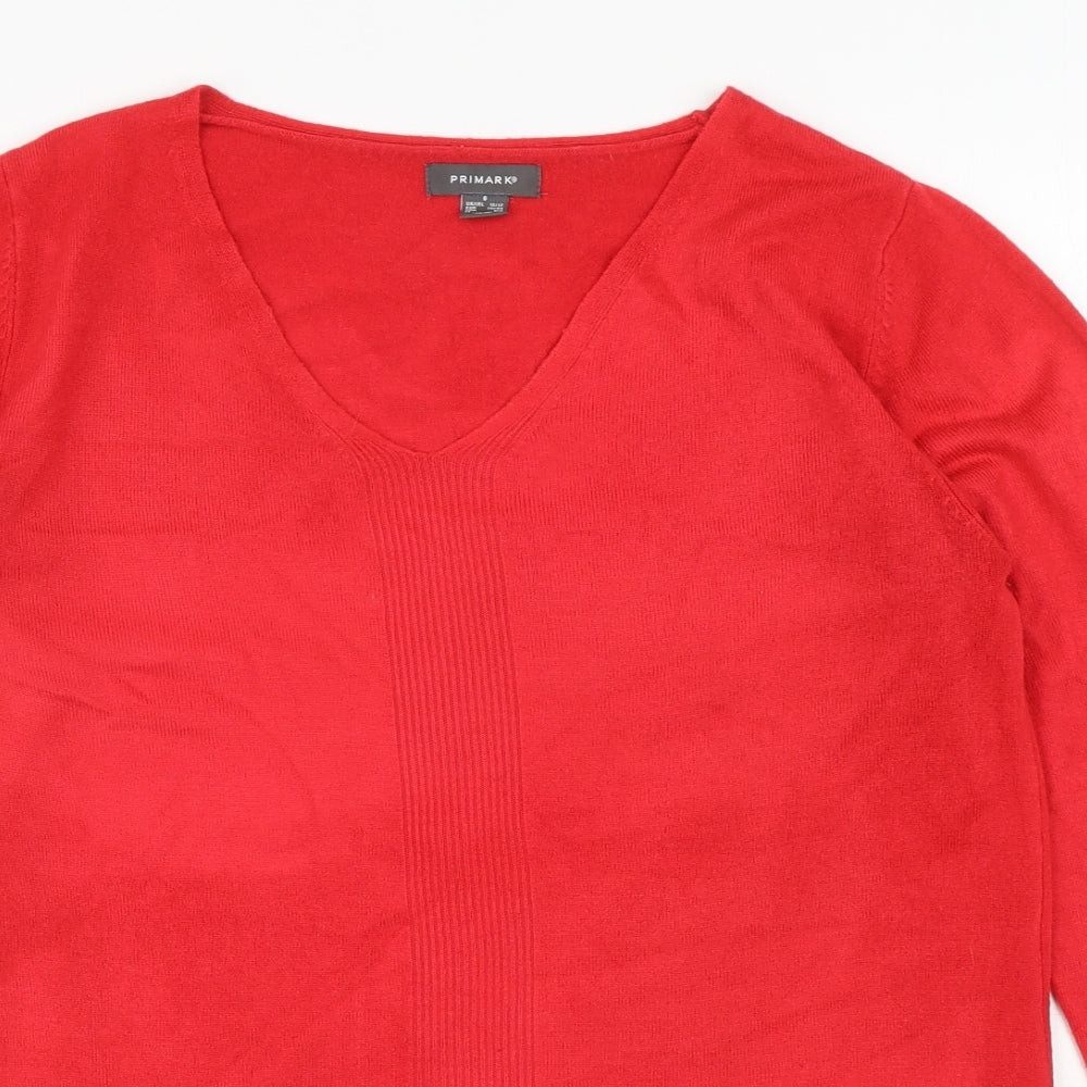 Primark Womens Red V-Neck Acrylic Pullover Jumper Size S