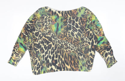 Preworn Womens Multicoloured Boat Neck Animal Print Polyester Pullover Jumper Size 8 - Leopard print