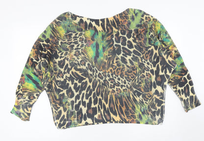 Preworn Womens Multicoloured Boat Neck Animal Print Polyester Pullover Jumper Size 8 - Leopard print