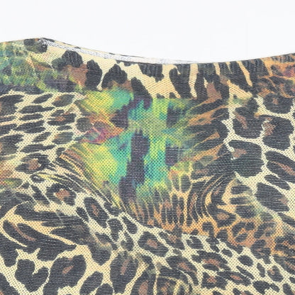 Preworn Womens Multicoloured Boat Neck Animal Print Polyester Pullover Jumper Size 8 - Leopard print