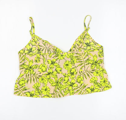 Miss Selfridge Womens Yellow Floral Polyester Cropped Tank Size 10 V-Neck