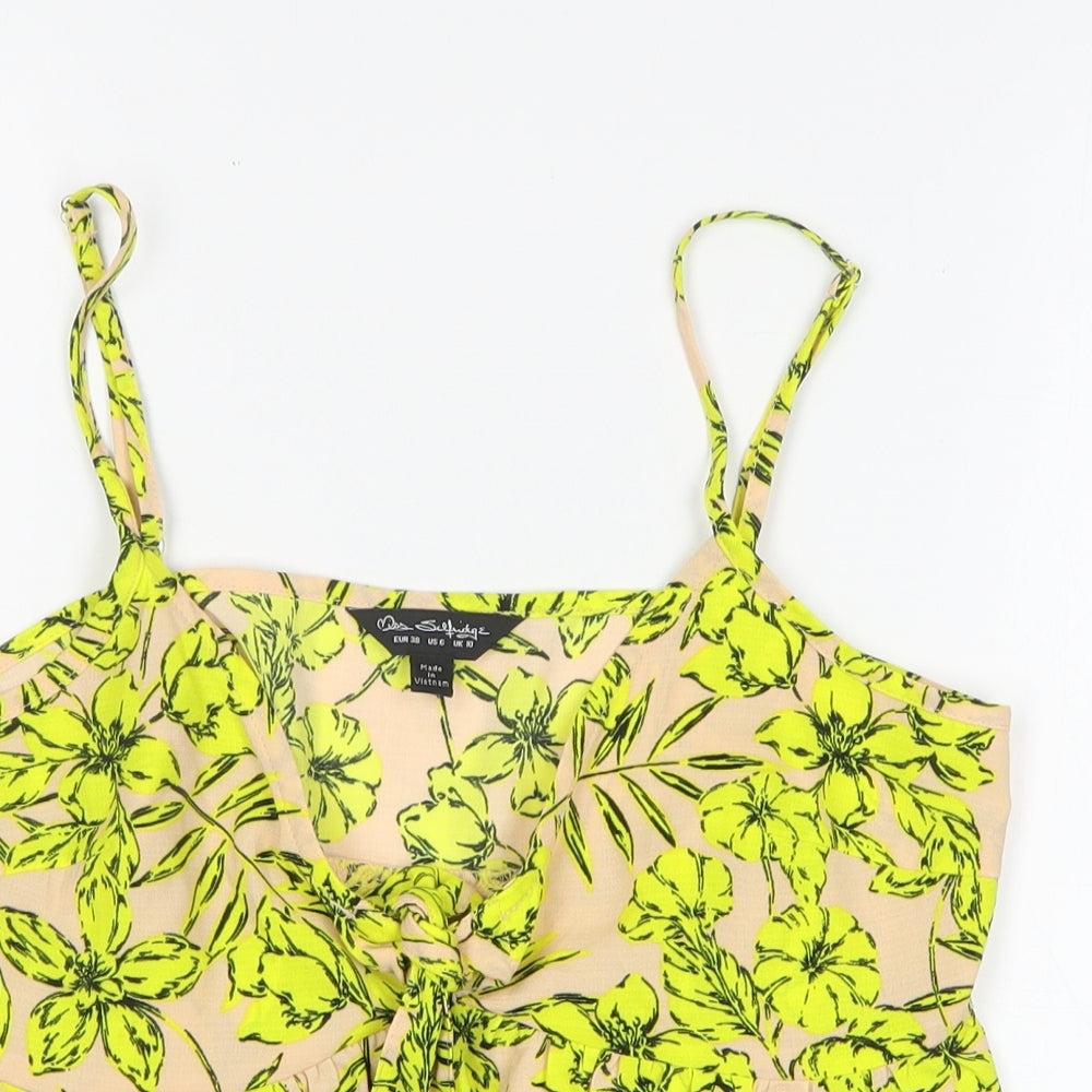 Miss Selfridge Womens Yellow Floral Polyester Cropped Tank Size 10 V-Neck