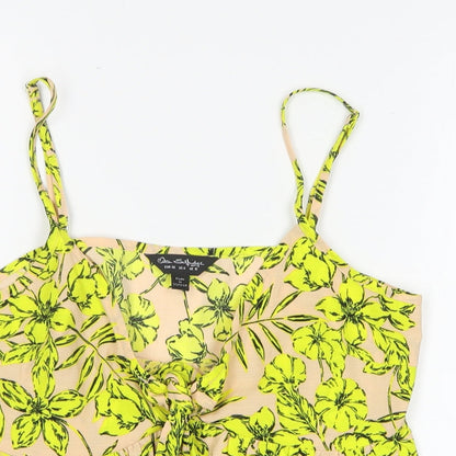 Miss Selfridge Womens Yellow Floral Polyester Cropped Tank Size 10 V-Neck