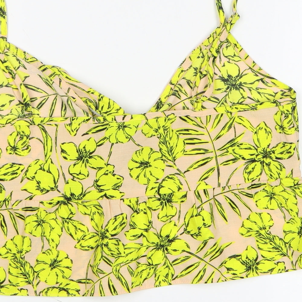 Miss Selfridge Womens Yellow Floral Polyester Cropped Tank Size 10 V-Neck