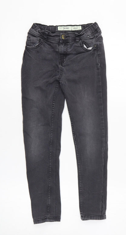 Denim & Co. Girls Black Cotton Skinny Jeans Size 8-9 Years Regular Zip