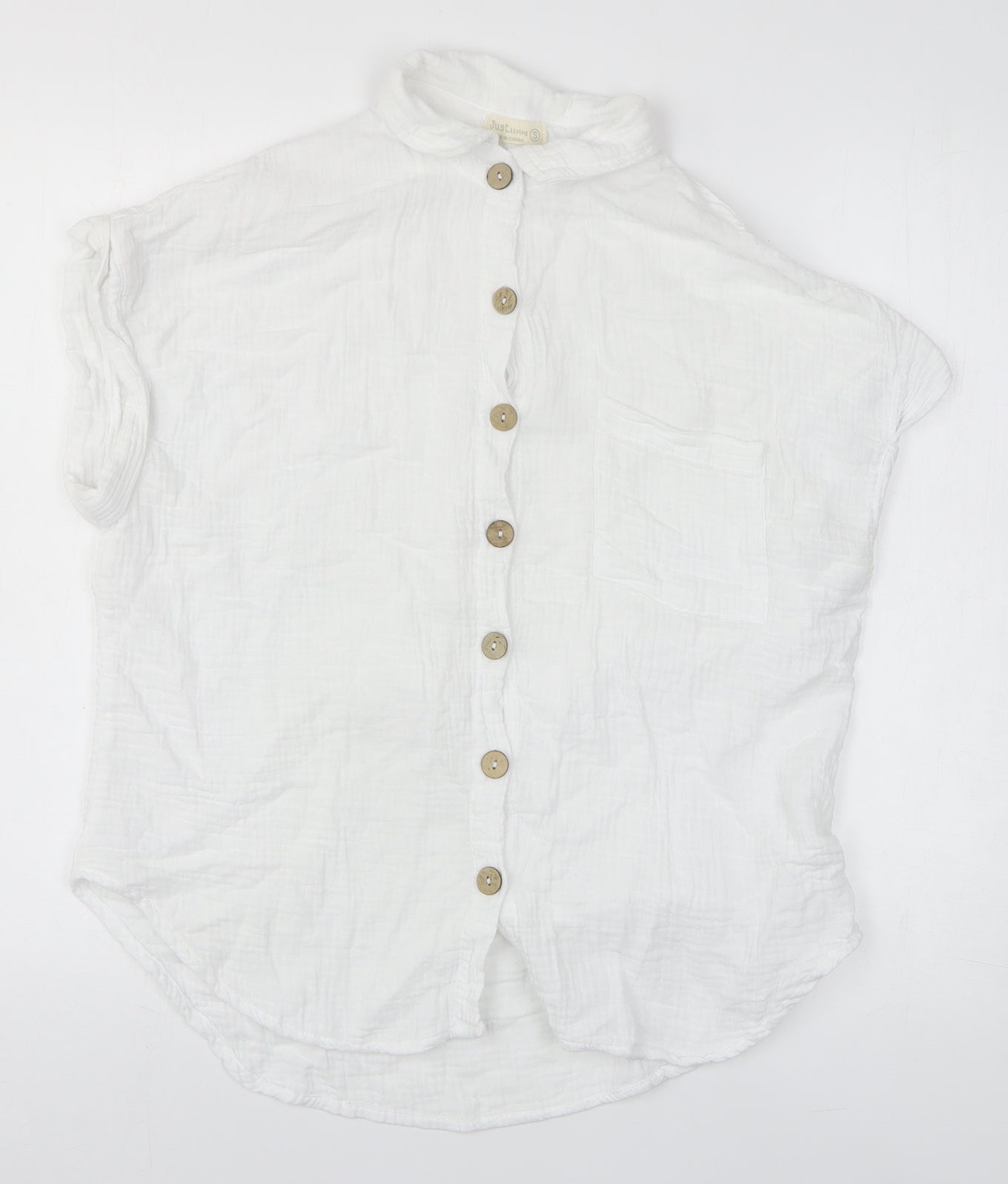 Mens UK Size S Just Living White  Button-Up Short Sleeve Casual Shirt
