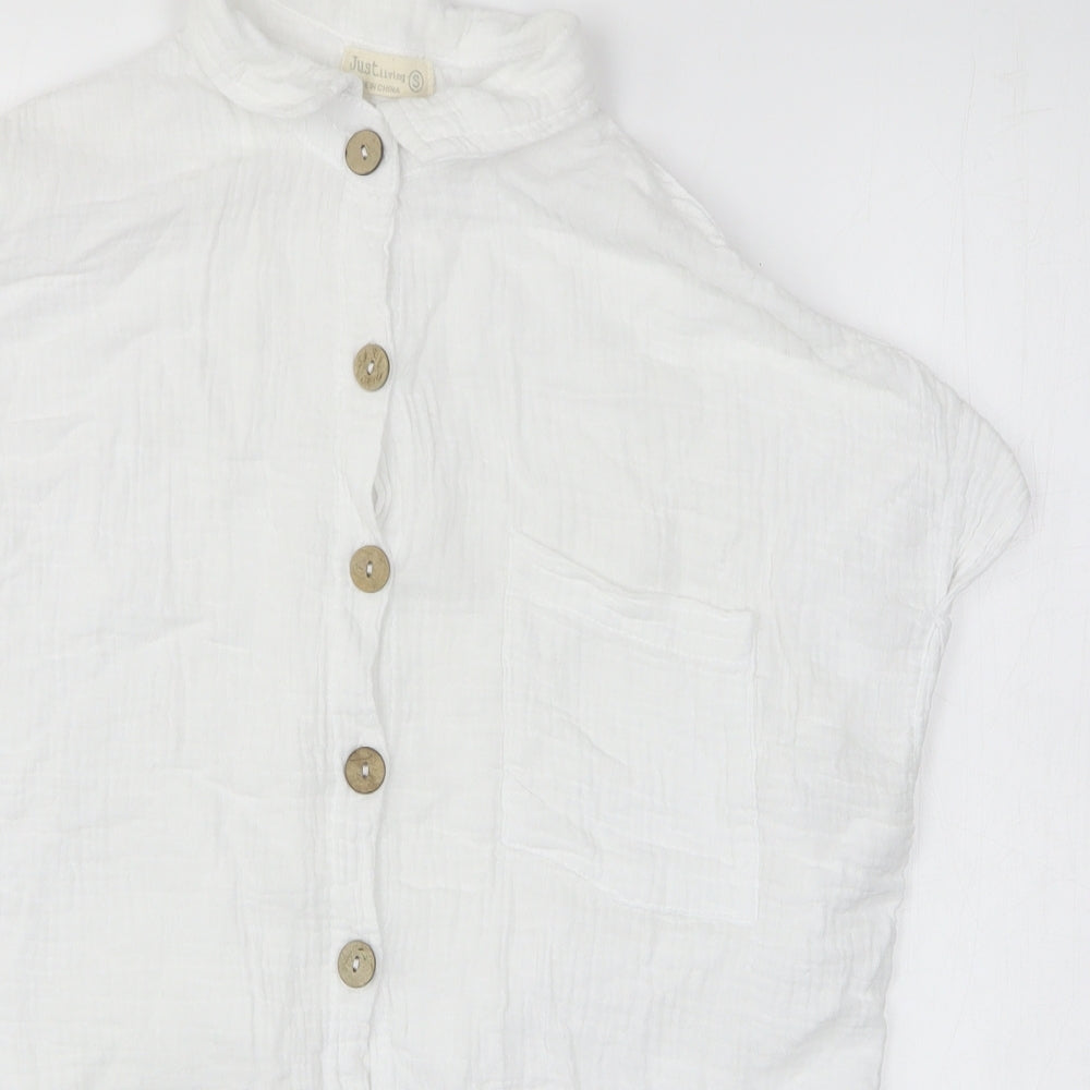 Mens UK Size S Just Living White  Button-Up Short Sleeve Casual Shirt
