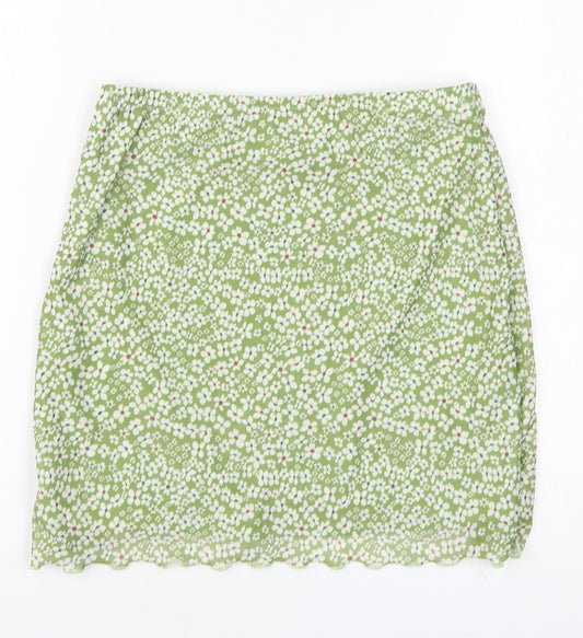 SheIn Womens Green Floral Polyester A-Line Skirt Size M