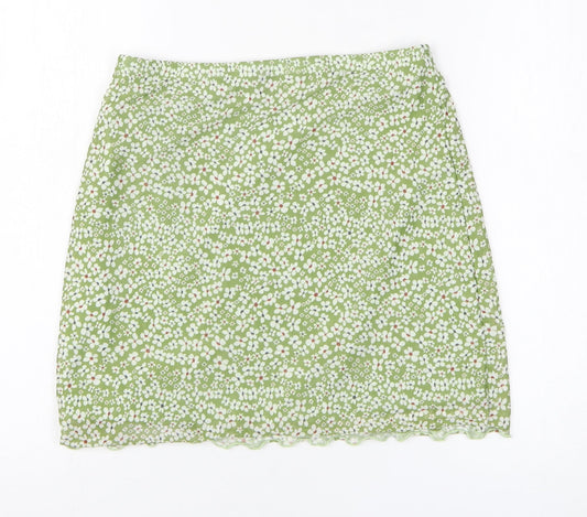 SheIn Womens Green Floral Polyester A-Line Skirt Size M