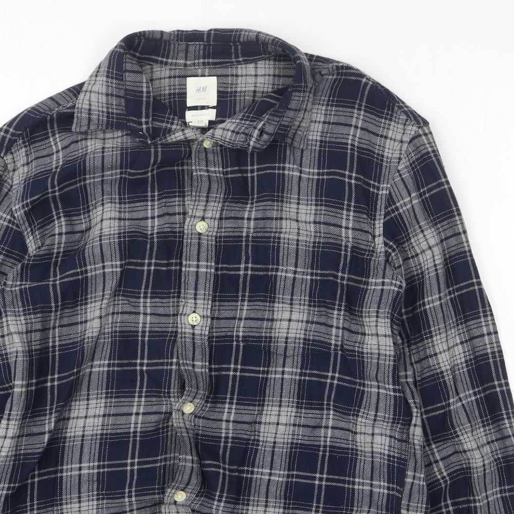 Mens UK Size S H&M Blue  Button-Up Long Sleeve Casual Shirt