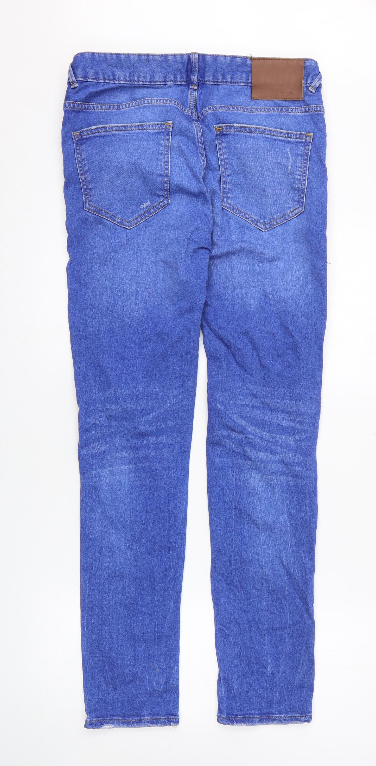 Denim & Co. Mens Blue Cotton Skinny Jeans Size 32 in L32 in Regular Button - Distressed Look