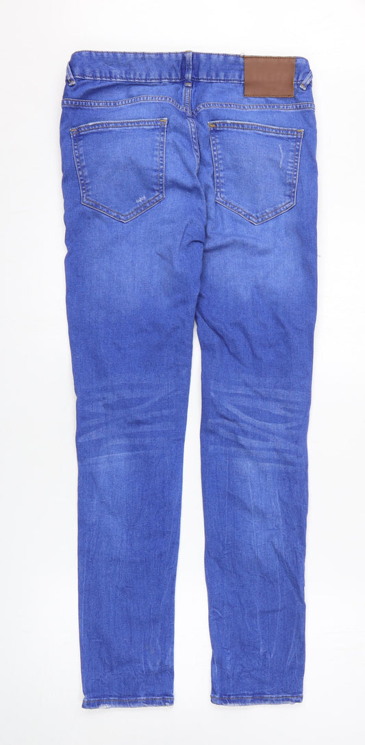 Denim & Co. Mens Blue Cotton Skinny Jeans Size 32 in L32 in Regular Button - Distressed Look