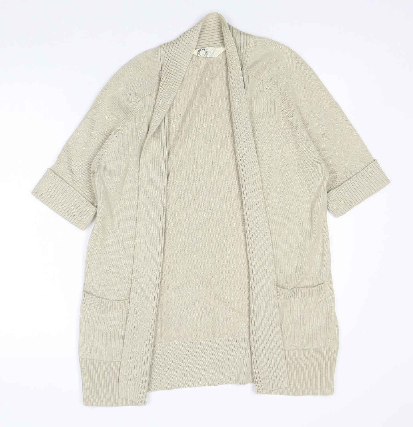 BHS Womens Beige V-Neck Cotton Cardigan Jumper Size 14