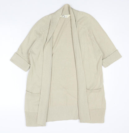 BHS Womens Beige V-Neck Cotton Cardigan Jumper Size 14