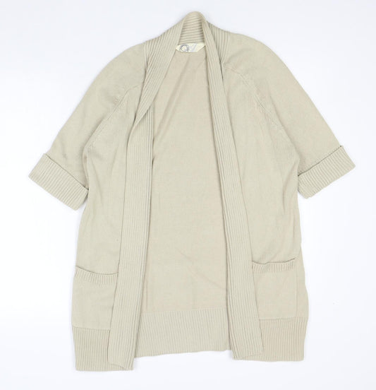 BHS Womens Beige V-Neck Cotton Cardigan Jumper Size 14
