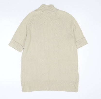 BHS Womens Beige V-Neck Cotton Cardigan Jumper Size 14