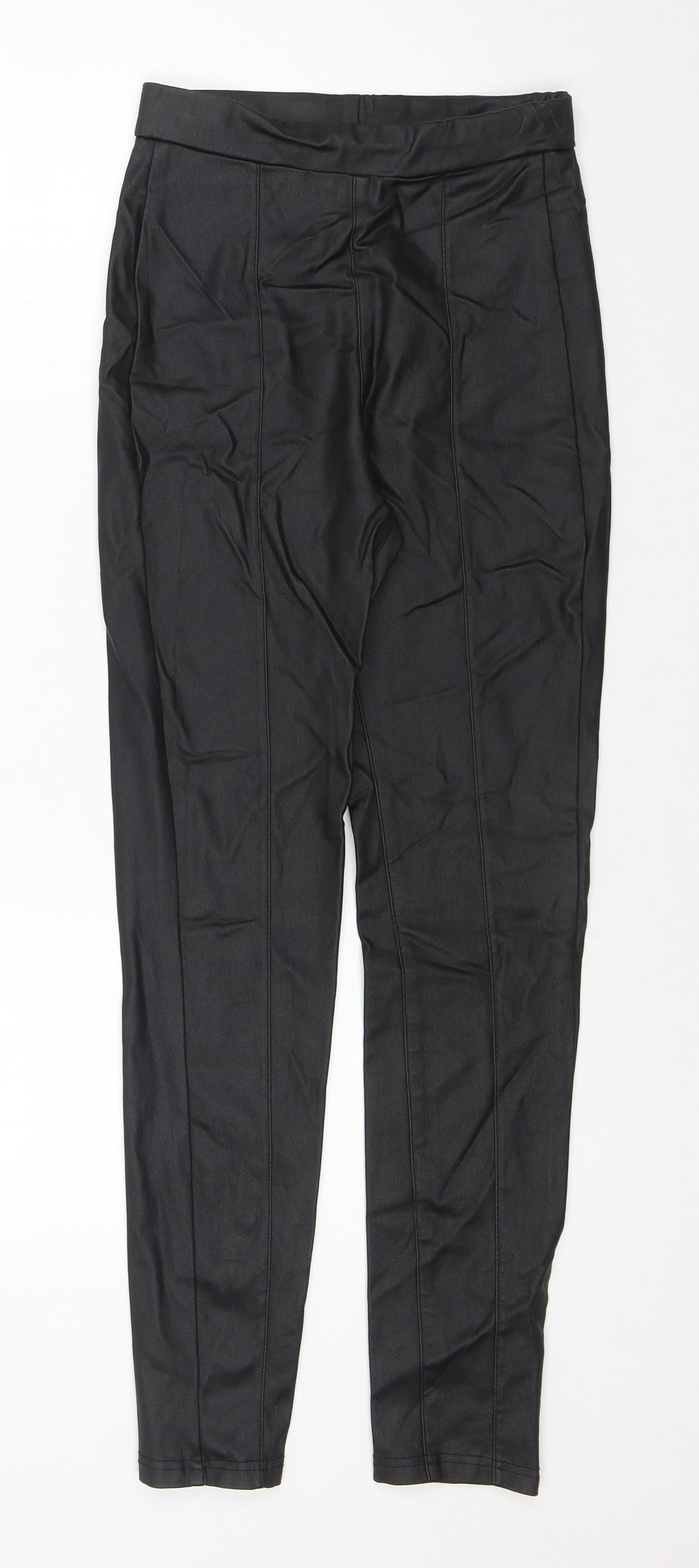 SheIn Womens Black Cotton Jegging Leggings Size 8 L26 in - Pleather. Wet Look