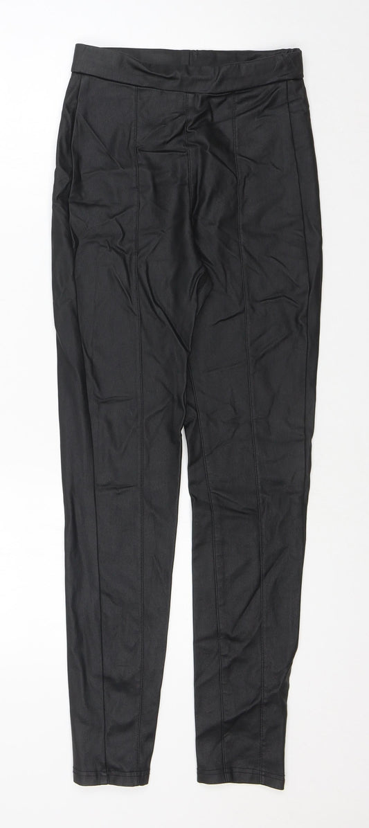 SheIn Womens Black Cotton Jegging Leggings Size 8 L26 in - Pleather. Wet Look