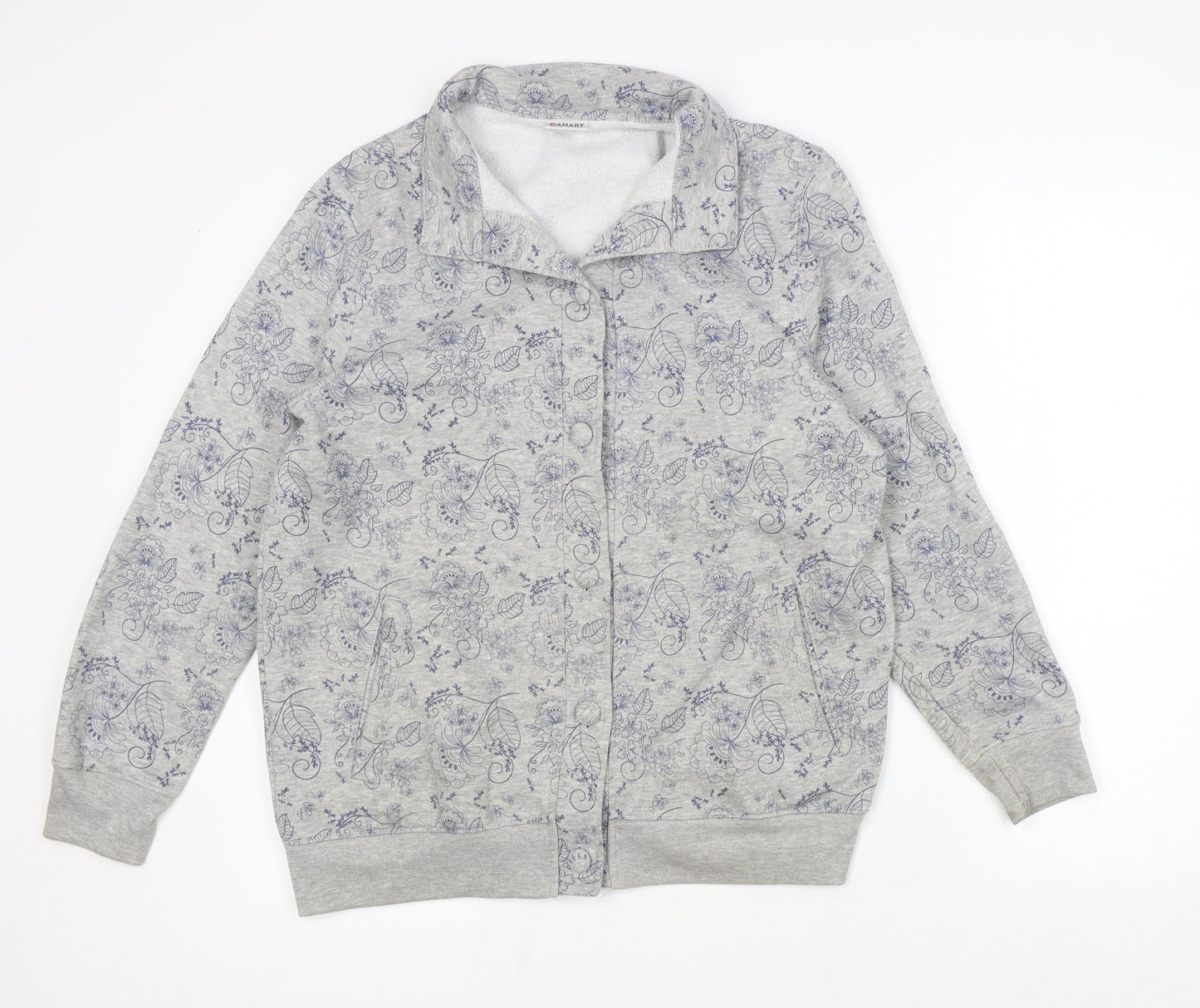 Damart Womens Grey V-Neck Floral Polyester Cardigan Jumper Size 14