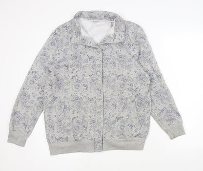 Damart Womens Grey V-Neck Floral Polyester Cardigan Jumper Size 14