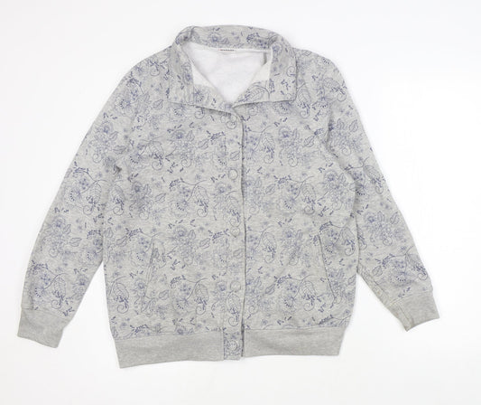 Damart Womens Grey V-Neck Floral Polyester Cardigan Jumper Size 14