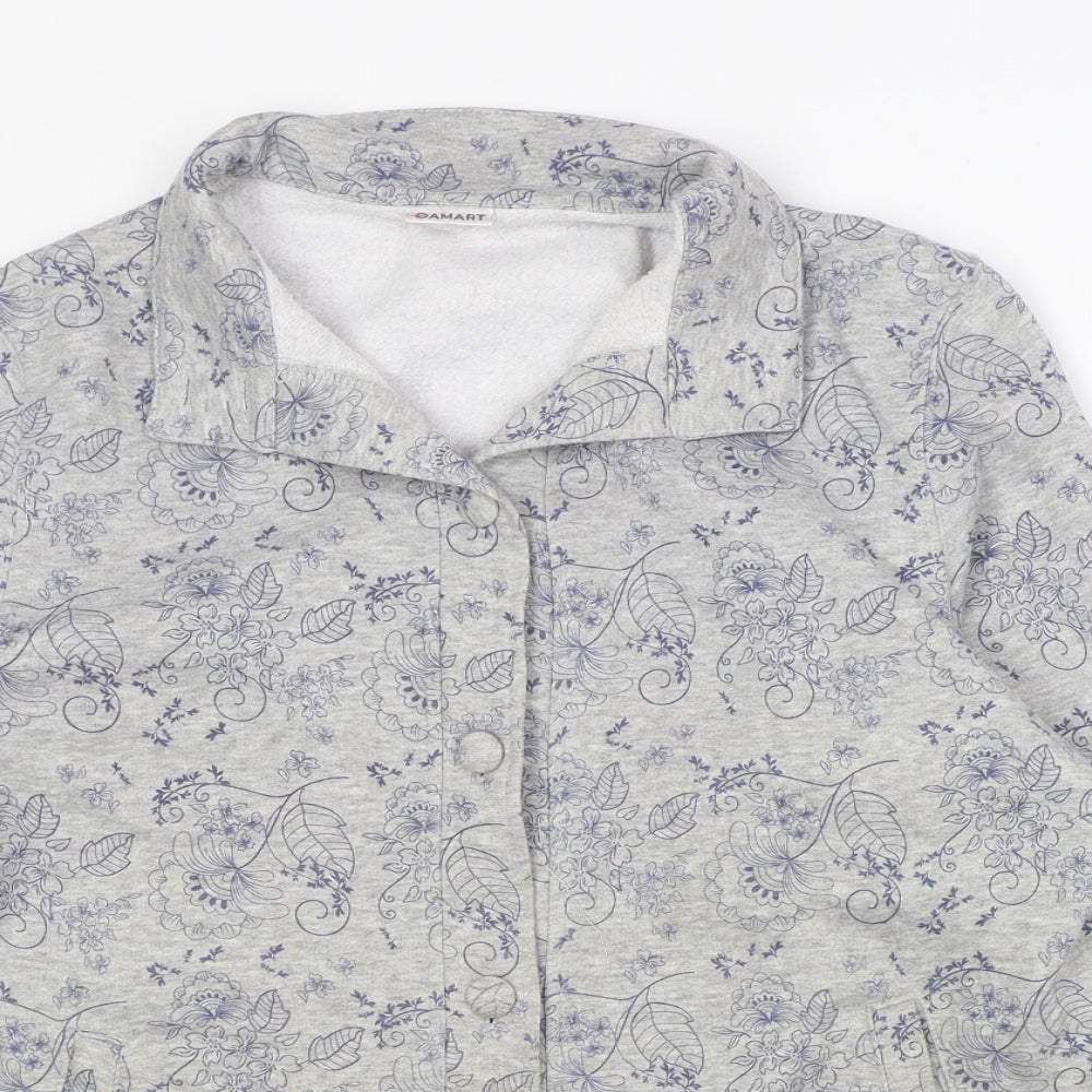Damart Womens Grey V-Neck Floral Polyester Cardigan Jumper Size 14