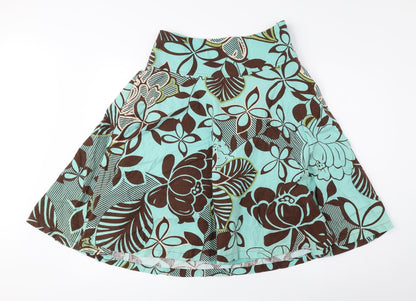 H&M Womens Brown Floral Linen Flare Skirt Size 10 Zip