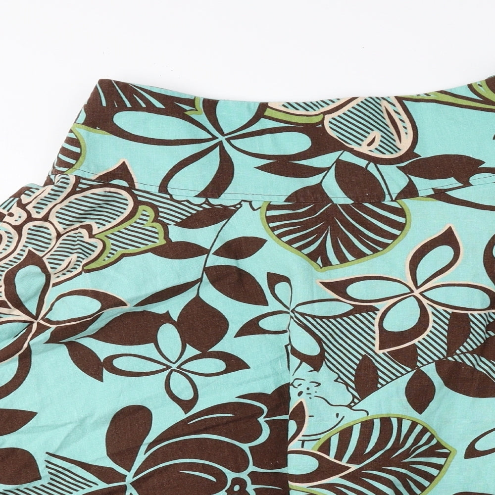 H&M Womens Brown Floral Linen Flare Skirt Size 10 Zip