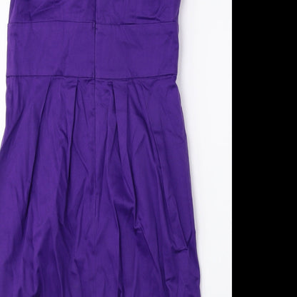 New Look Womens Purple Cotton A-Line Size 8 Boat Neck Zip