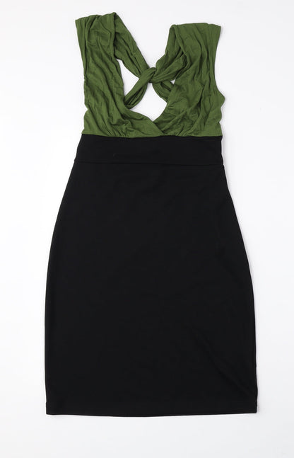 Soprano Womens Green Polyester A-Line Size M V-Neck Pullover