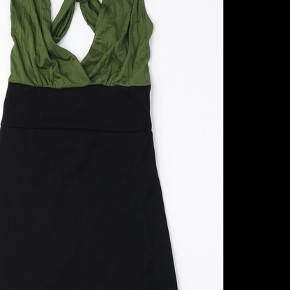 Soprano Womens Green Polyester A-Line Size M V-Neck Pullover