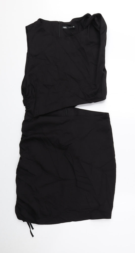 Zara Womens Black Cotton Mini Size L Round Neck Zip