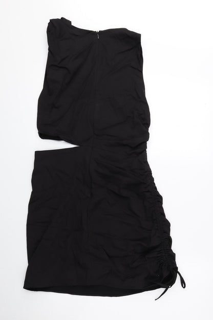 Zara Womens Black Cotton Mini Size L Round Neck Zip