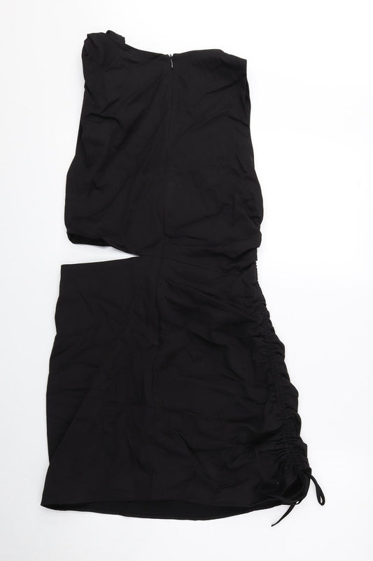 Zara Womens Black Cotton Mini Size L Round Neck Zip