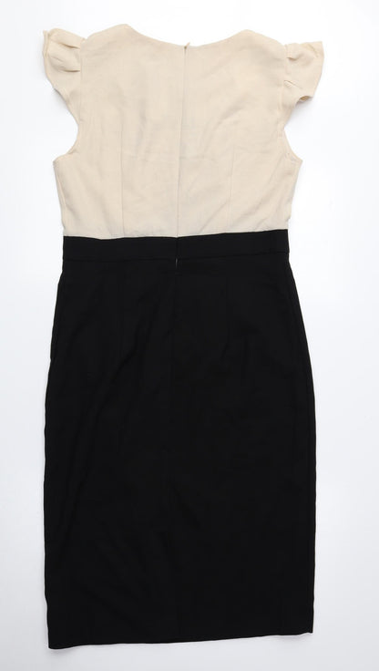 Collection London Womens Beige Polyester A-Line Size 12 Round Neck Zip