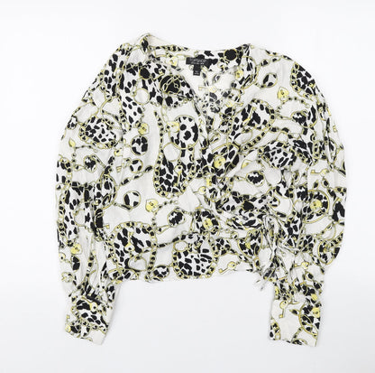 Topshop Womens Multicoloured Geometric Viscose Wrap Blouse Size 10 V-Neck