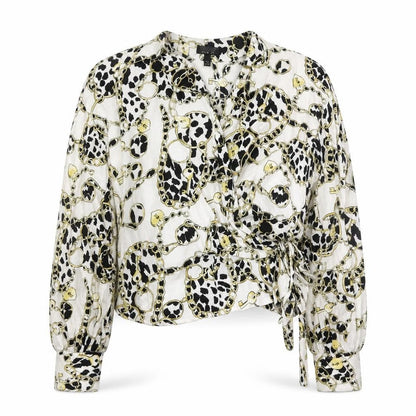 Topshop Womens Multicoloured Geometric Viscose Wrap Blouse Size 10 V-Neck