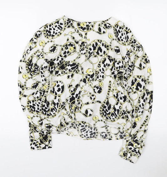 Topshop Womens Multicoloured Geometric Viscose Wrap Blouse Size 10 V-Neck