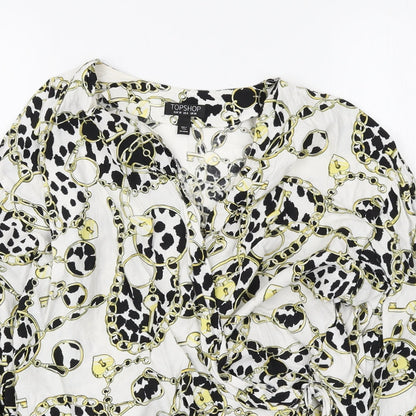 Topshop Womens Multicoloured Geometric Viscose Wrap Blouse Size 10 V-Neck