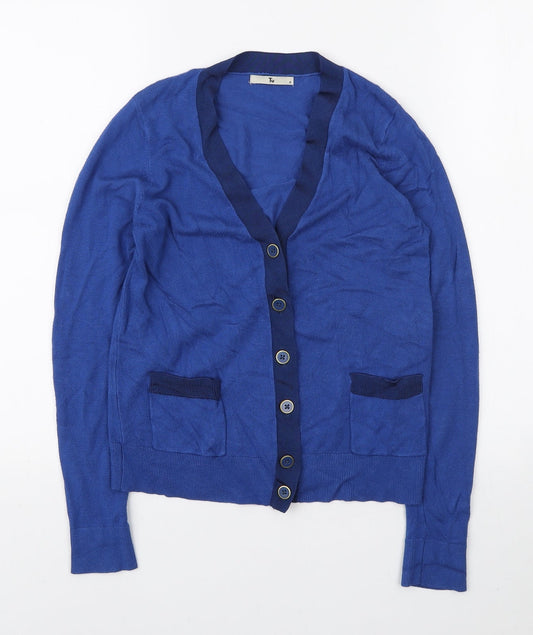 TU Womens Blue V-Neck Viscose Cardigan Jumper Size 8