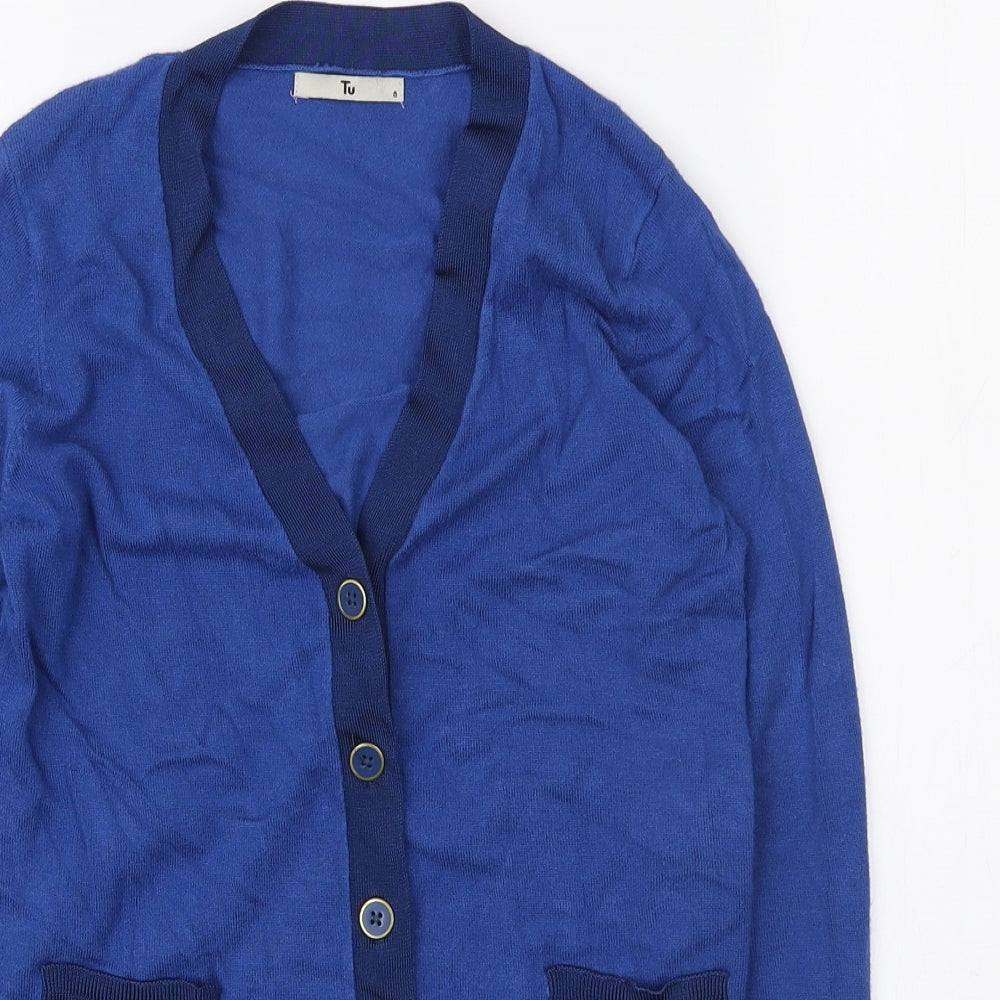 TU Womens Blue V-Neck Viscose Cardigan Jumper Size 8
