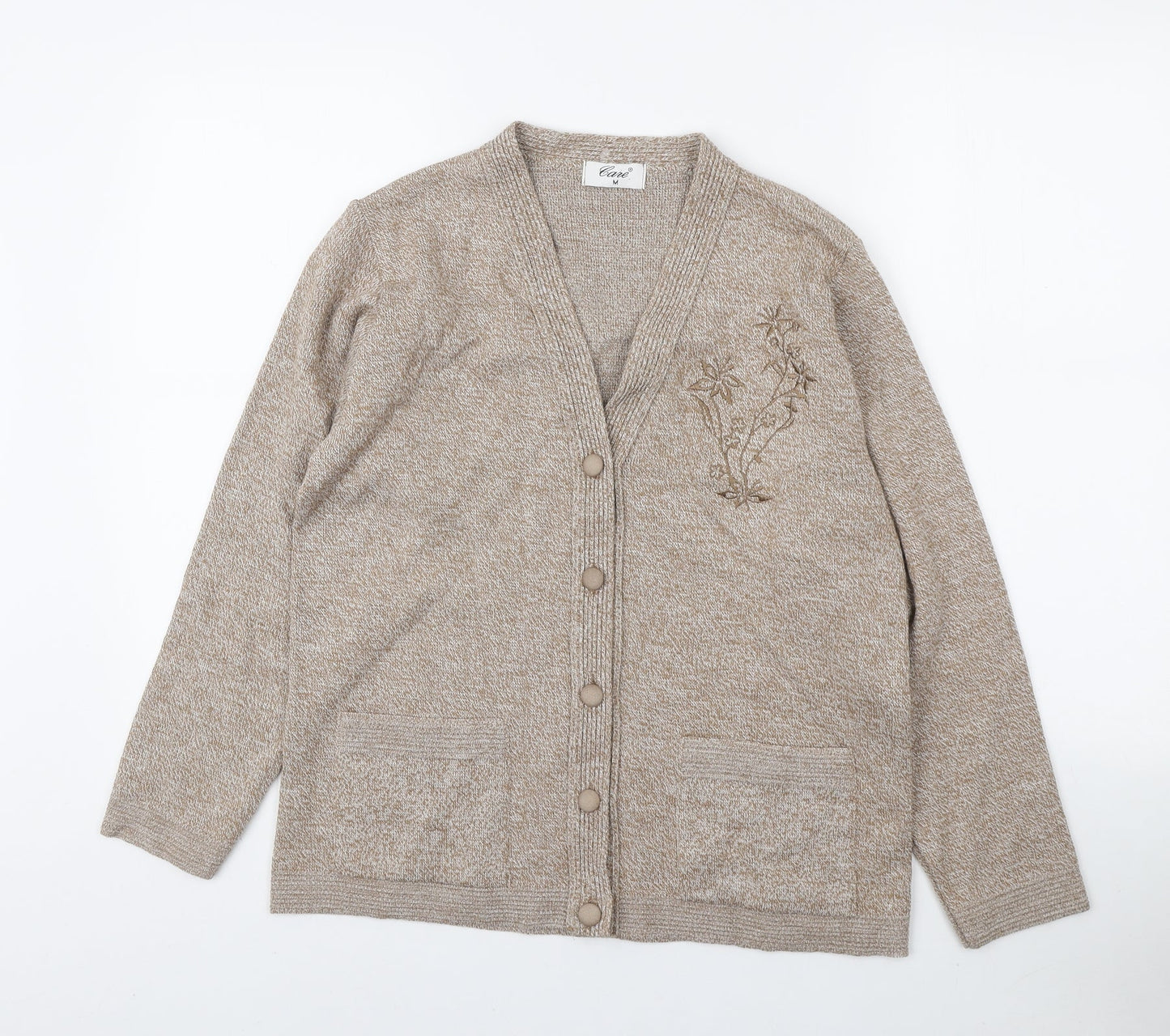 Cane Womens Beige V-Neck Acrylic Cardigan Jumper Size M